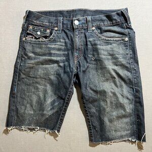 True Religion Slim Denim Shorts Mens‎ 34 Blue Denim Flap Pocketed Cut Off.